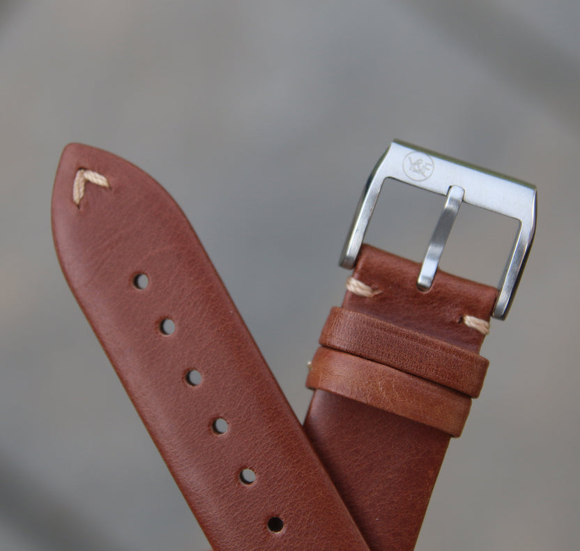 Vintage Style Calfskin Strap - Minimally Stitched