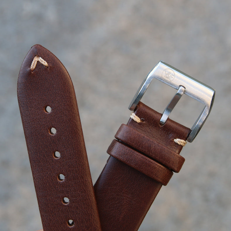 Vintage Style Calfskin Strap - Minimally Stitched