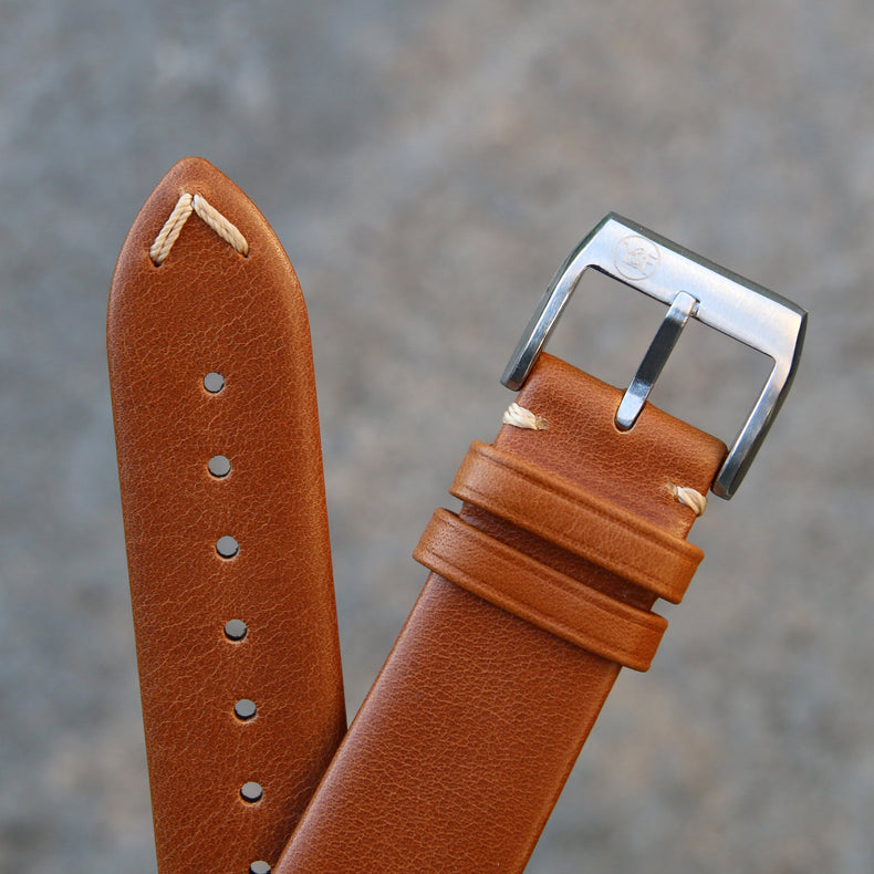 Vintage Style Calfskin Strap - Minimally Stitched